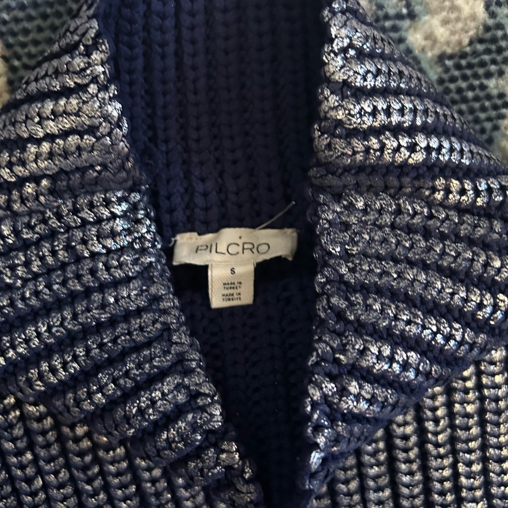 NWOT: Anthropologie Metallic Navy Knit Sweater vest by Pilcro